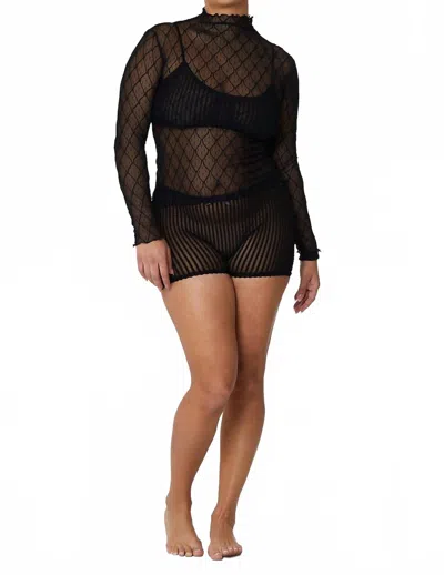 Find Me Now Wanda Mesh Long Sleeve Mock Neck Top In Shadow In Black