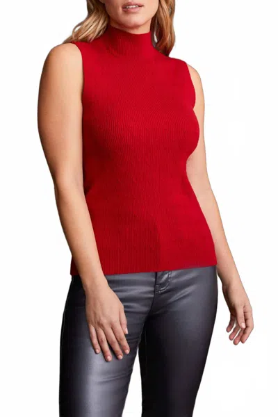 Tribal Textured Sleeveless Mock Neck Top In Scarlet In Red