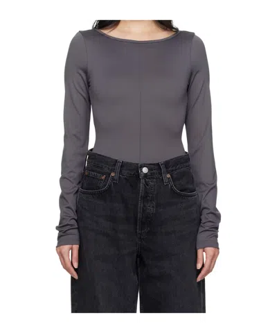 Agolde Nova Long Sleeve Crop Rib T-shirt In Gray