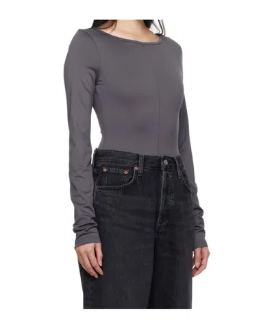 Agolde Nova Long Sleeve Crop Rib T-shirt In Gray
