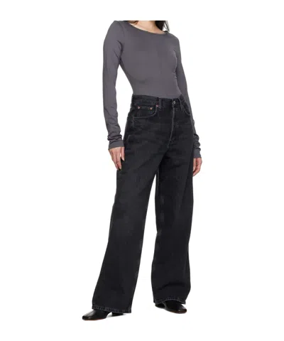 Agolde Nova Long Sleeve Crop Rib T-shirt In Gray
