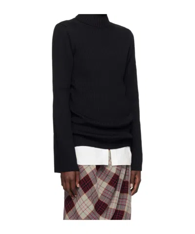 Junya Watanabe Ribbed Wool Turtle-neck Sweater In Black