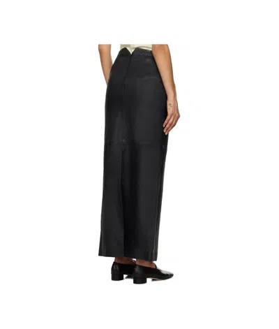 Remain Birger Christensen Black Leather Midi Skirt In Black