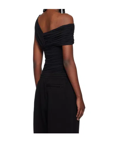 Agolde Etienne Off-the-shoulder Ruched Stretch-jersey Thong Bodysuit In Black