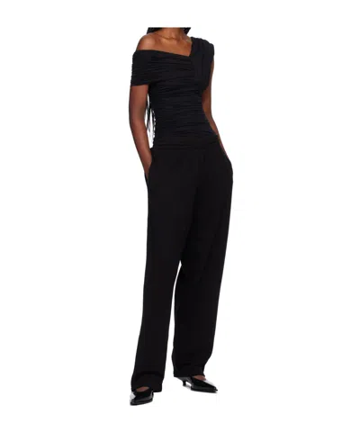 Agolde Etienne Off-the-shoulder Ruched Stretch-jersey Thong Bodysuit In Black