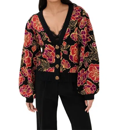 Farm Rio Shiny Chita Knit Cardigan Shiny Chita Black In Black