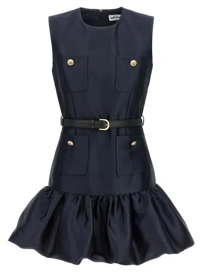 Self-portrait Crew Neck Taffeta Mini Dress With Ruffled Hem