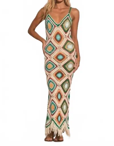 Elan Lela Knitted Fringe Dress In White Multi In Neutral