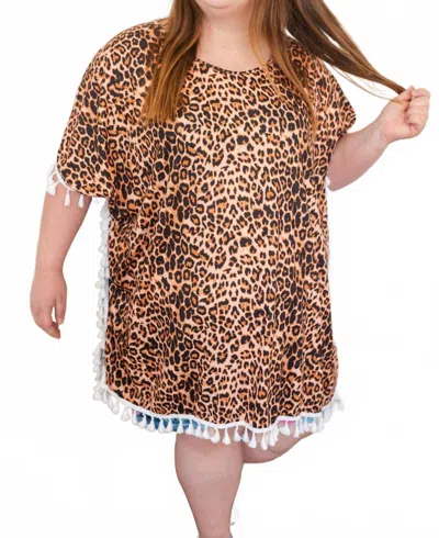 Shirley Stone Leopard Fringe Caftan Top In Brown In Animal Print