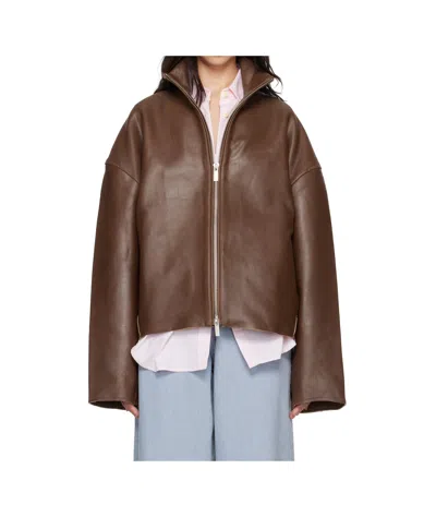 Remain Birger Christensen Leather Jacket In Brown