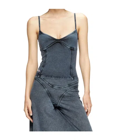 Diesel Denim Silhouette Top Spaghetti Straps In Blue