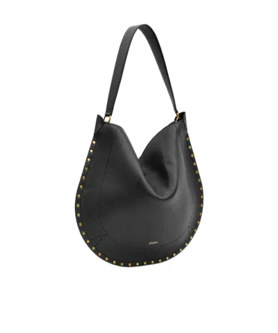 Isabel Marant Rounded Black Leather Hobo Bag With Golden Hardware