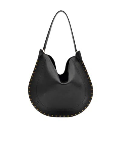 Isabel Marant Rounded Black Leather Hobo Bag With Golden Hardware