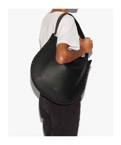 Isabel Marant Rounded Black Leather Hobo Bag With Golden Hardware