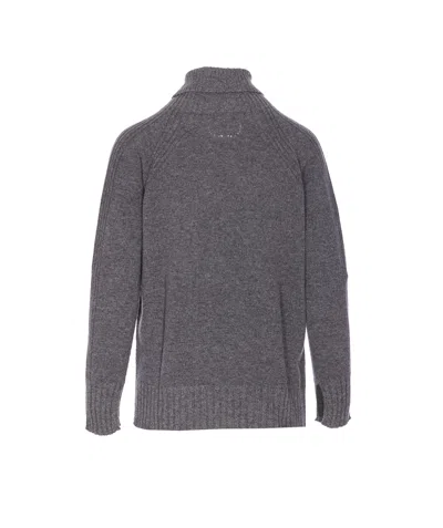 Twinset Twin-set High Neck Relaxed-fit Sweater With Ribbed Detailing In Blue