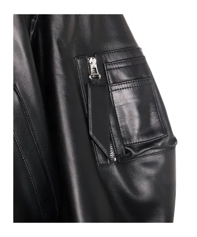 Attico Black Leather Bomber Jacket In Black