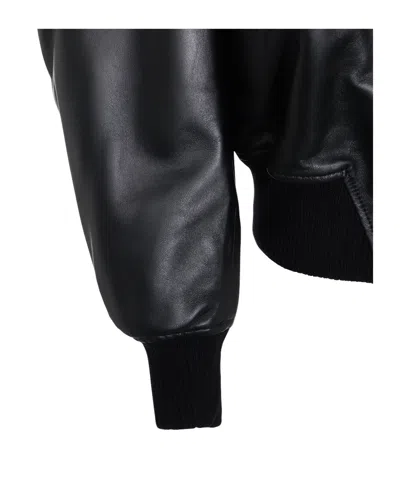 Attico Black Leather Bomber Jacket In Black