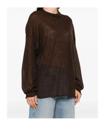 Haikure Frayed-hemline Round-neck Sweater In Brown