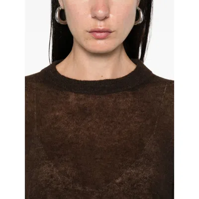 Haikure Frayed-hemline Round-neck Sweater In Brown