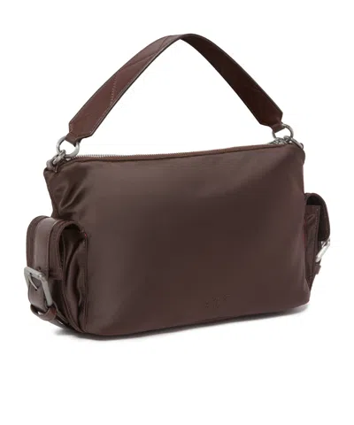 Pinko Medium Satin Camera Bag With Love Birds Logo In Brown