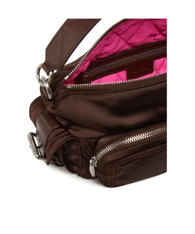 Pinko Medium Satin Camera Bag With Love Birds Logo In Brown