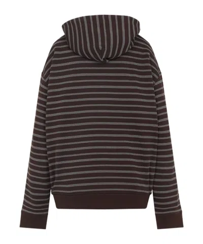 Miu Miu Hoodie Striped Cotton Drawstring In Brown