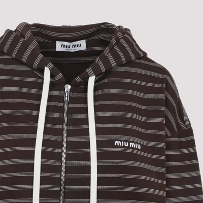 Miu Miu Hoodie Striped Cotton Drawstring In Brown