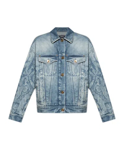 Versace Long Sleeve Denim Jacket In Black