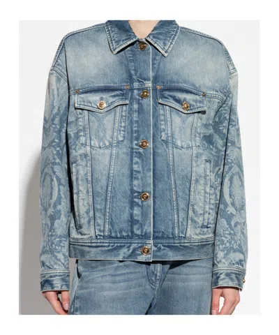 Versace Long Sleeve Denim Jacket In Black