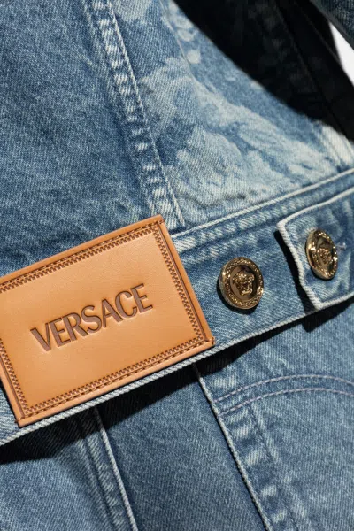 Versace Long Sleeve Denim Jacket In Black