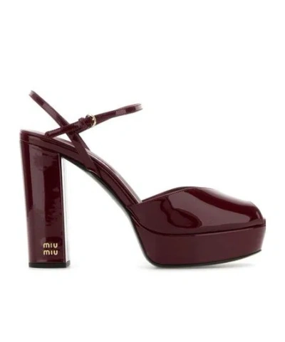 Miu Miu Leather Block Heel Sandals With Patent Finish In Red