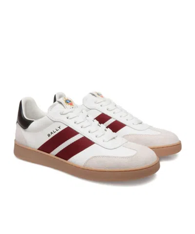 Bally Retro Crest Leather Striped Sneakers In White