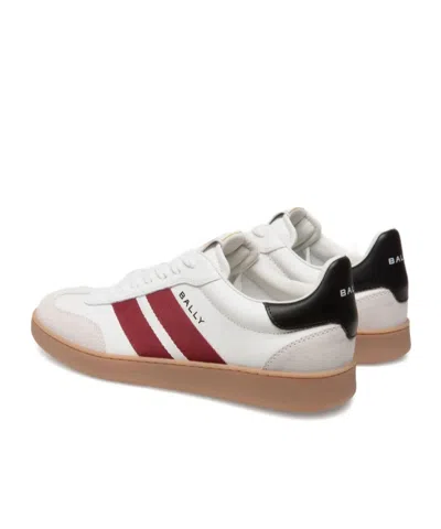 Bally Retro Crest Leather Striped Sneakers In White