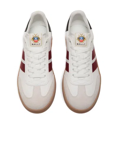 Bally Retro Crest Leather Striped Sneakers In White