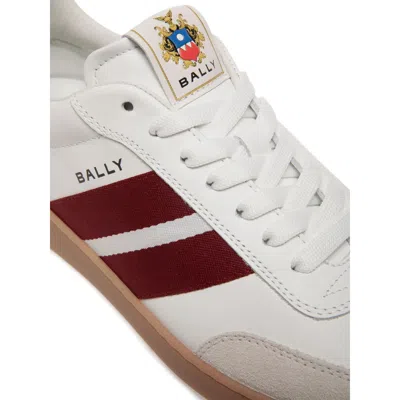 Bally Retro Crest Leather Striped Sneakers In White