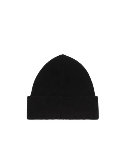 Mm6 Maison Margiela Mm6 By Maison Margiela Ribbed Black Knitted Beanie With Contrasting Logo Patch In Black