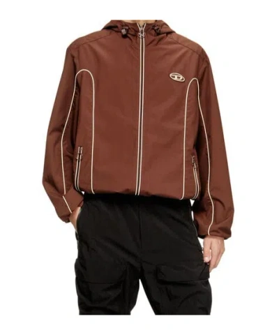 Diesel Piped Hooded Jacket In Brown