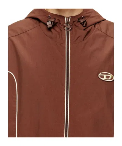 Diesel Piped Hooded Jacket In Brown