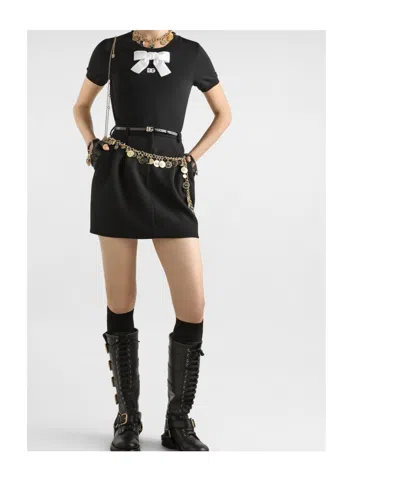 Dolce & Gabbana Bow Detail Crew Neck Short Sleeve T-shirt In Black