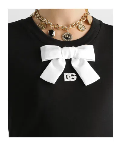 Dolce & Gabbana Bow Detail Crew Neck Short Sleeve T-shirt In Black