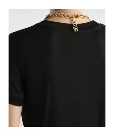Dolce & Gabbana Bow Detail Crew Neck Short Sleeve T-shirt In Black