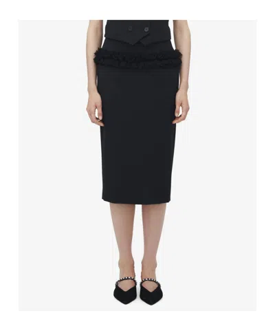 Alexander Mcqueen Buttoned Lace-trimmed Wool Pencil Skirt In Black