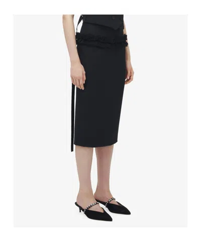 Alexander Mcqueen Buttoned Lace-trimmed Wool Pencil Skirt In Black