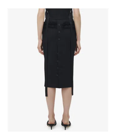 Alexander Mcqueen Buttoned Lace-trimmed Wool Pencil Skirt In Black