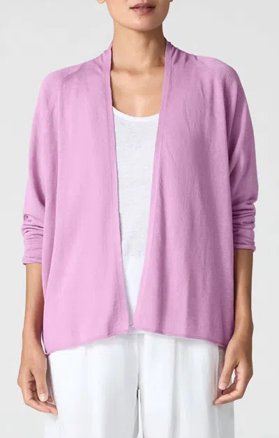 Eileen Fisher Linen Cotton High Collar Cardigan In French Lilac