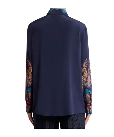 Etro Paisley Print Crepe De Chine Long-sleeved Shirt In Blue