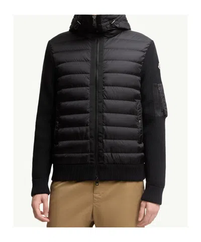 Moncler Mens Black Hybrid Padded Knitted Cardigan Xxl In Black