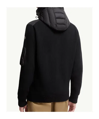 Moncler Mens Black Hybrid Padded Knitted Cardigan Xxl In Black