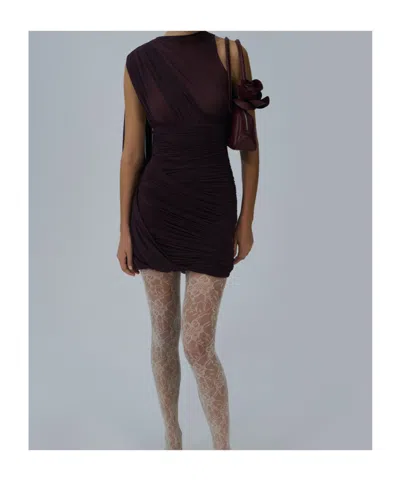 Magda Butrym Sheer Draped Mini Dress In Brown