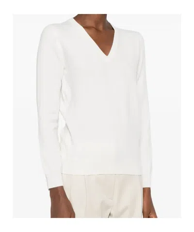 Brunello Cucinelli Cashmere Sweater With Monili In White